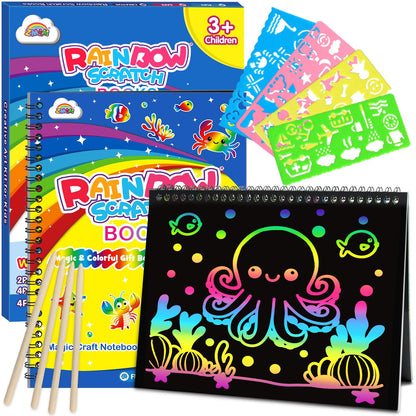 ZMLM Scratch Paper Art-Crafts Gift: 2 Pack Rainbow Notebooks Supplies Toys