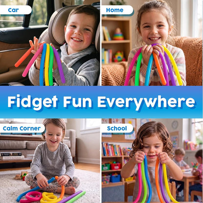 BUNMO Sensory Toys - Stretchy Noodle Strings - Stimulating & Addictive Fidget Toys for Kids - Hours of Fun for Kids - Worry Noodles - Smooth 6 Pack
