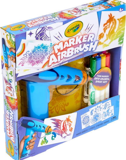 Crayola Marker Airbrush Spray Art Kit, 8 Washable Markers, 5 Stencils