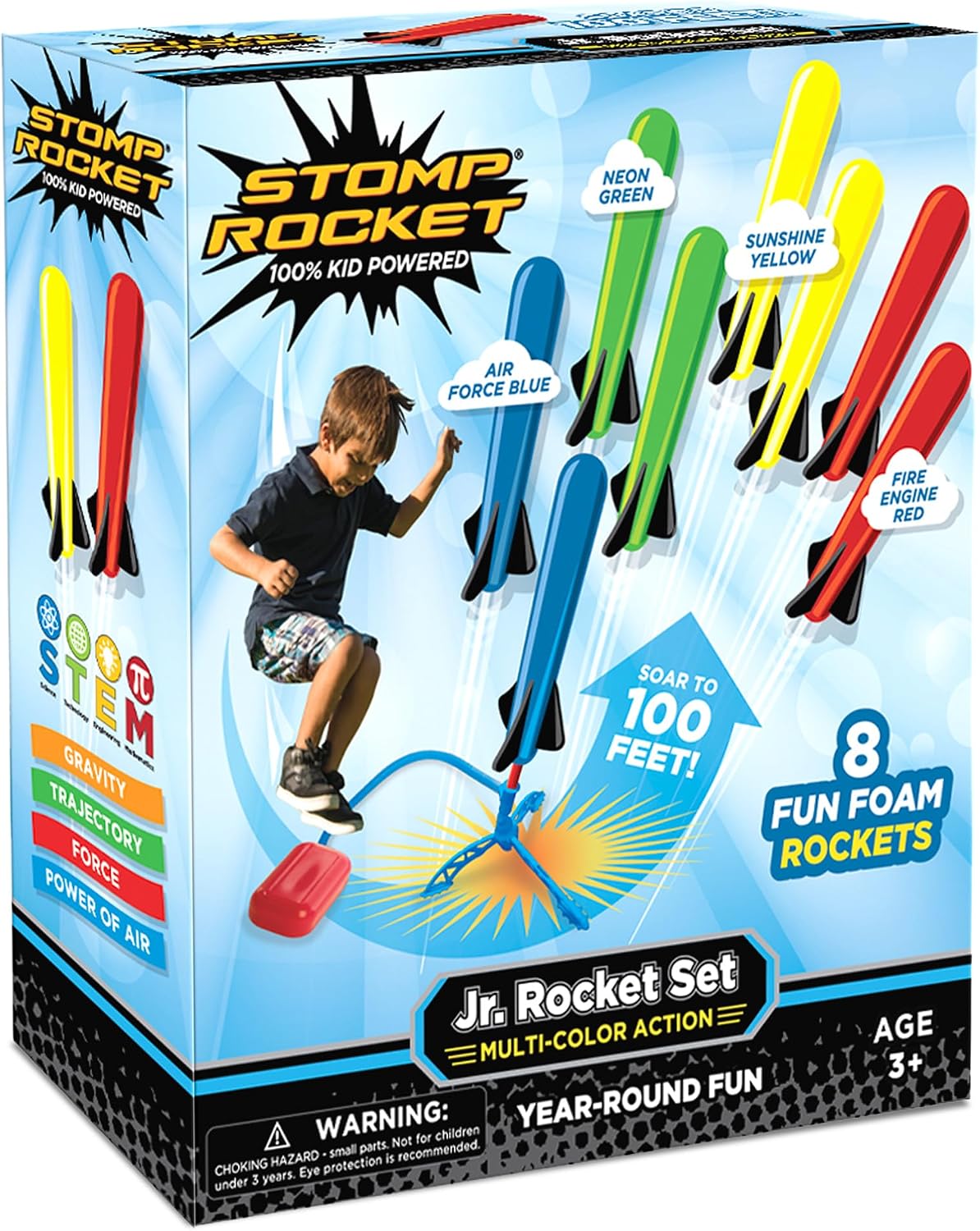 Stomp Rocket Jr Multi-Color Rocket Launcher for Kids, 8 Rockets