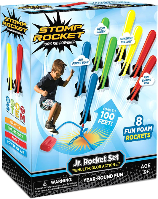 Stomp Rocket Jr Multi-Color Rocket Launcher for Kids, 8 Rockets