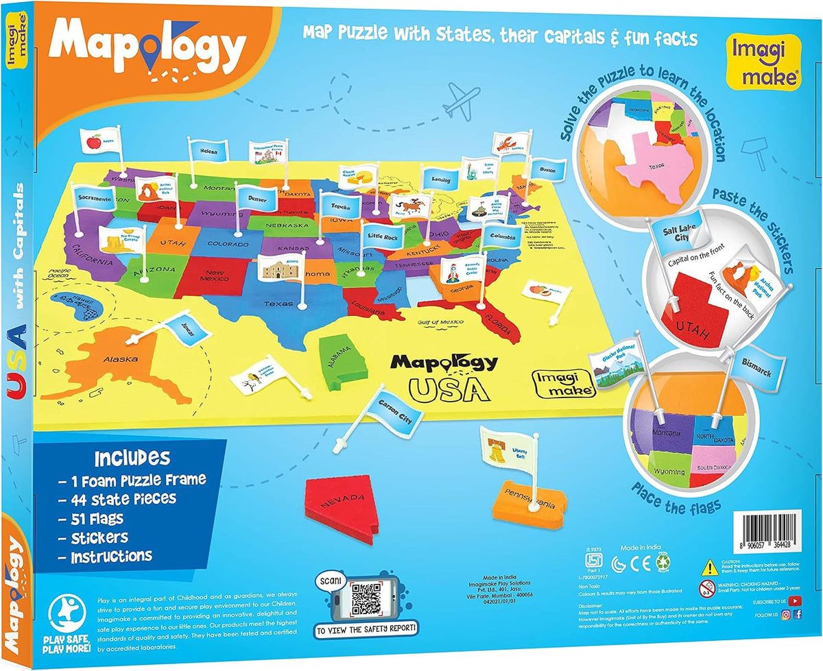 Imagimake Mapology USA Map Jigsaw Puzzle, Learn States, Capitals with Flags