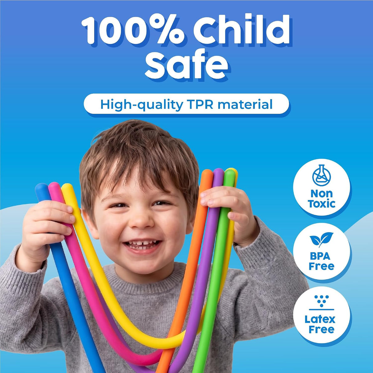 BUNMO Sensory Toys - Stretchy Noodle Strings - Stimulating & Addictive Fidget Toys for Kids - Hours of Fun for Kids - Worry Noodles - Smooth 6 Pack