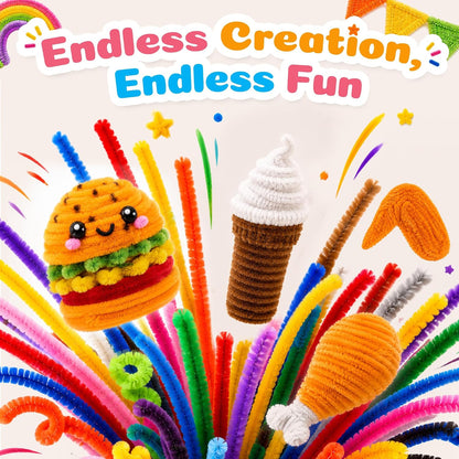 Caydo 200PCS Thick Pipe Cleaners Craft, 20 Colors Chenille Stems