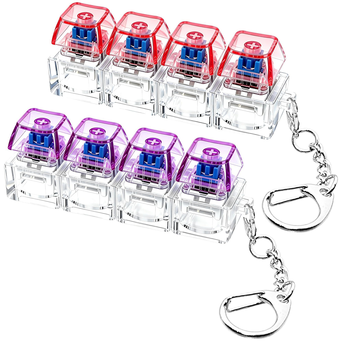 2 PCS Keyboard Fidget Toy, Keyboard Fidget Keychain 4-in-1 Keyboard Decompression Button Finger Clicker Toys, Keychain Button Stress Relief Fidget Gifts to Relief Stress (Transparent)