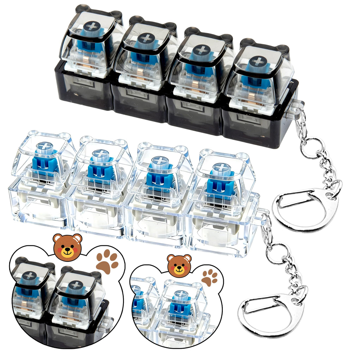 2 PCS Keyboard Fidget Toy, Keyboard Fidget Keychain 4-in-1 Keyboard Decompression Button Finger Clicker Toys, Keychain Button Stress Relief Fidget Gifts to Relief Stress (Transparent)