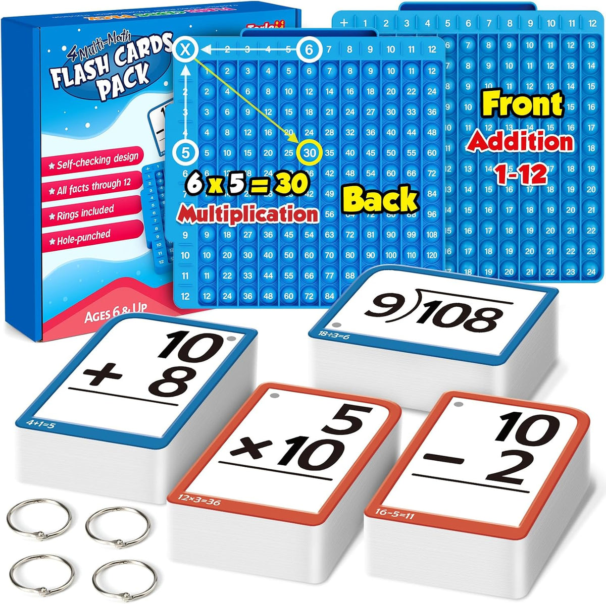 Torlam Math Flash Cards + Math Board, Multiplication Flash Card Times Table Chart, Math Manipulatives Division, Addition, Subtraction Games Toys for Kids, 1st, 2nd, 3rd, 4th, 5th, 6th Grade