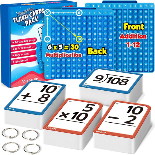 Torlam Math Flash Cards + Math Board, Multiplication Flash Card Times Table Chart, Math Manipulatives Division, Addition, Subtraction Games Toys for Kids, 1st, 2nd, 3rd, 4th, 5th, 6th Grade