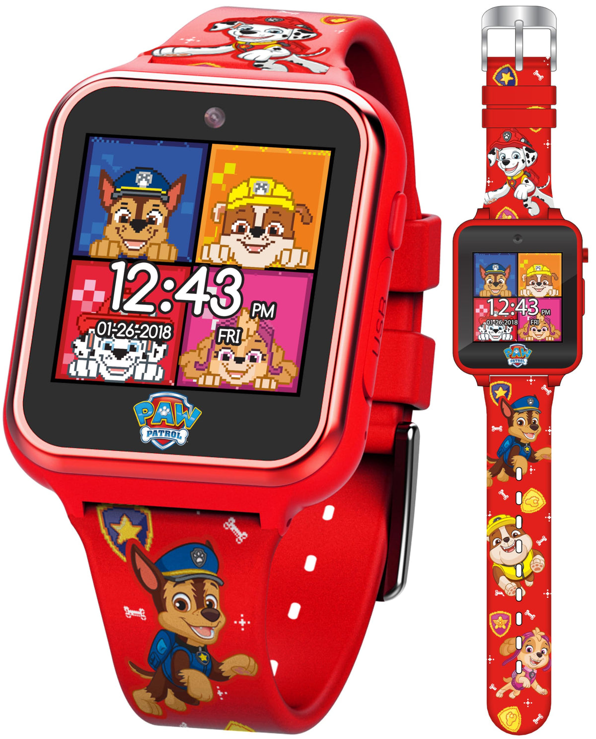 Accutime Paw Patrol Smart Watch with Camera for Kids and Toddlers - Interactive Smartwatch for Boys & Girls Featuring Games, Voice Recorder, Calculator, Pedometer, Alarm, Stopwatch, with USB Cable