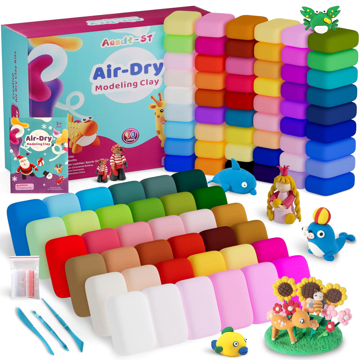 Aestd-ST Air Dry Clay 66 Colors, Modeling Clay for Kids, DIY Magic Clay
