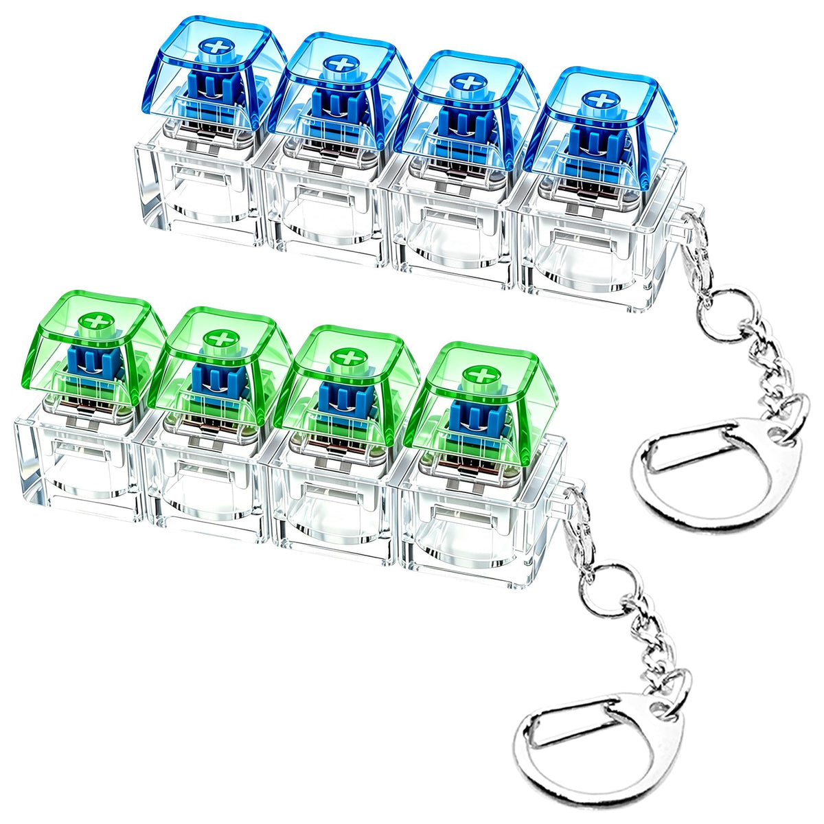 2 PCS Keyboard Fidget Toy, Keyboard Fidget Keychain 4-in-1 Keyboard Decompression Button Finger Clicker Toys, Keychain Button Stress Relief Fidget Gifts to Relief Stress (Transparent)