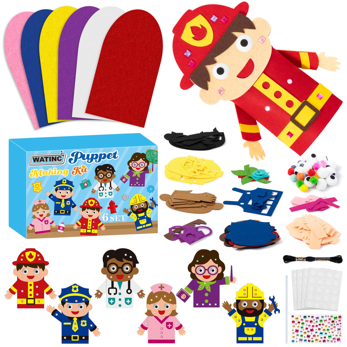 WATINC Hand Puppet Making Kit, Felt Sock Puppet Toys for Kids (Animals)