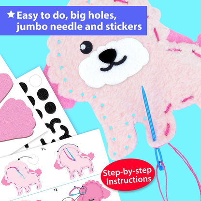 KRAFUN Puppy & Kitten Sewing Kit for Kids Ages 6+ | 8 Dolls