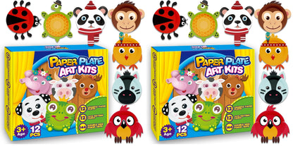 V-Opitos Arts and Crafts Kits for Kids, 12 Pack Simple Animal Paper Plate Crafts for Toddler Age of 2, 3, 4, 5 Years Old, Fun Preschool Classroom Activity Project for Boy & Girl
