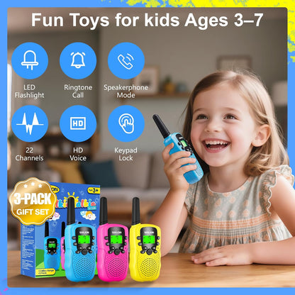 Walkie Talkies for Kids Games Outdoor Toys for 3-12 Year Old Boys Girls, 3 Miles Long Range Walkie Talkie to Camping Hiking, 4 Year Old Girl Birthday Gifts for 3 4 5 6 7 8 9 Year Old Boy Girl Gift