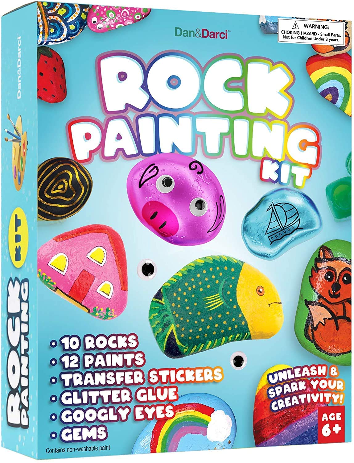 Dan&Darci Kids Rock Painting Kit - Glow in The Dark - Gifts Arts & Crafts for Boys and Girls Ages 6-12 - Craft Activities Kits - Creative Art Toys for 6, 7, 8, 9, 10, 11 & 12 Year Old Kid