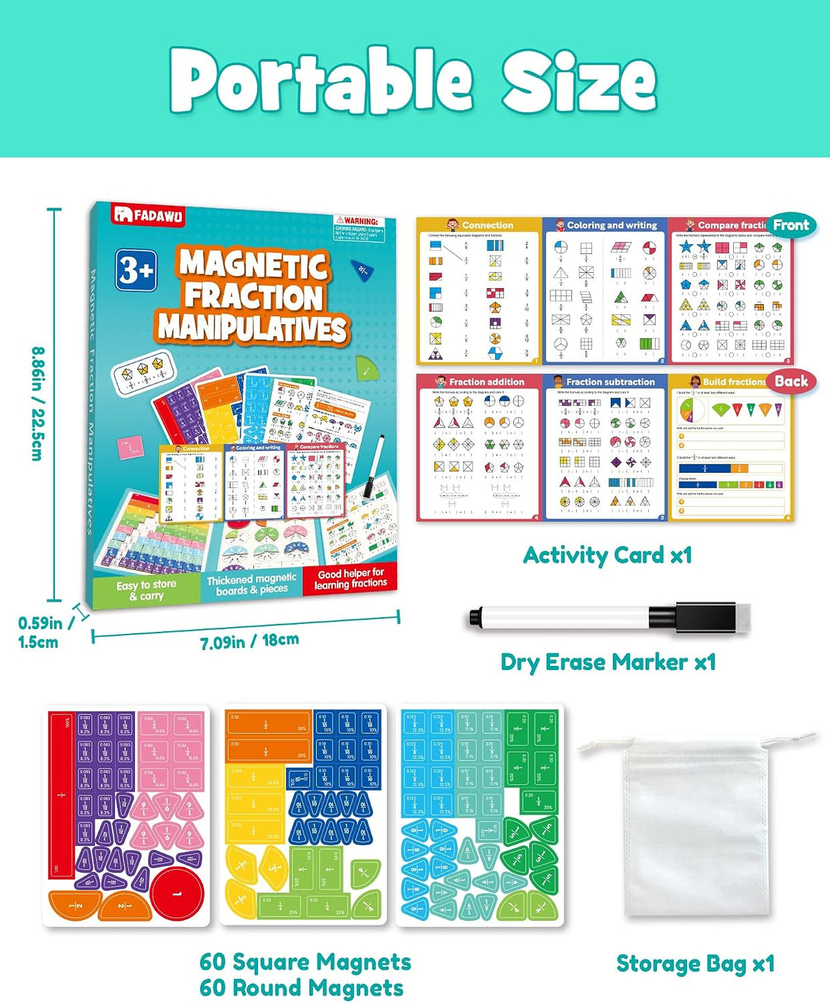Magnetic Fraction Educational Puzzle, Fraction Manipulatives Book
