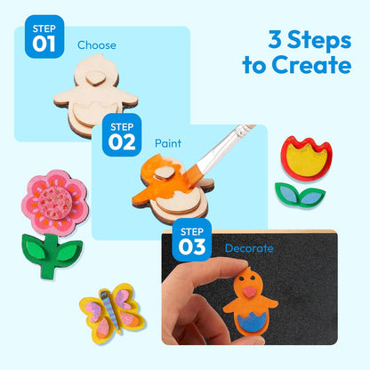 JOYIN 12 Wooden Magnet Painting Kit - Arts and Crafts for Kids Ages 3-8