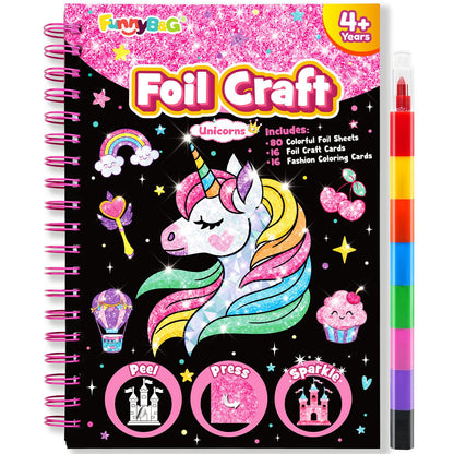 FUNNYB&G Foil Art Craft Kit for Kids, Sparkly Birthday Gift Toy for Girls