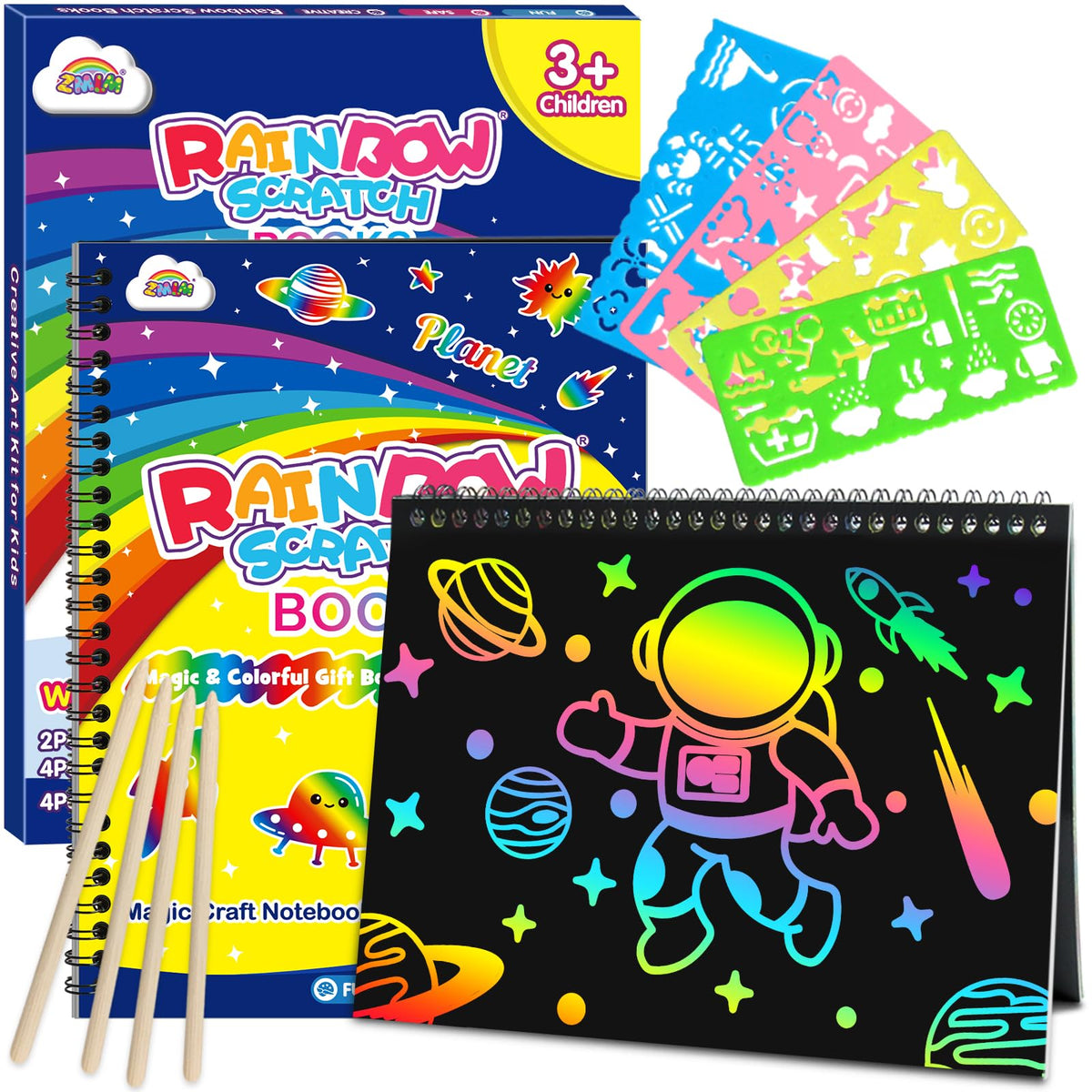 ZMLM Scratch Paper Art-Crafts Gift: 2 Pack Rainbow Notebooks Supplies Toys