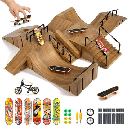 14-in-1 Fingerboard Skatepark Set with 8 Finger Skateboards and Finger Bike