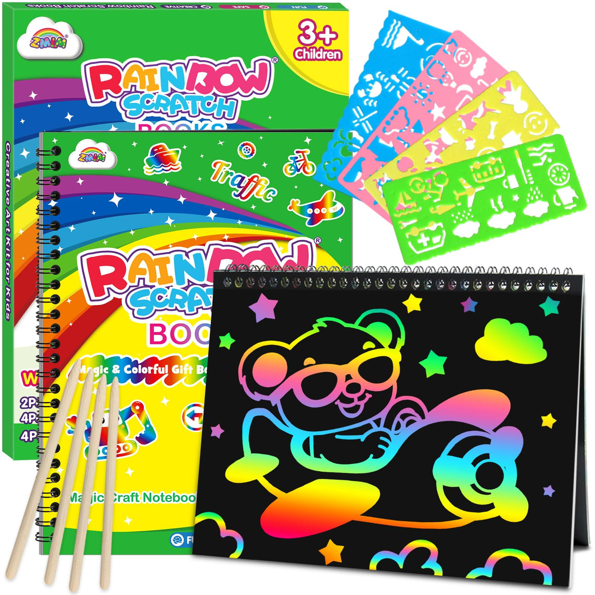 ZMLM Scratch Paper Art-Crafts Gift: 2 Pack Rainbow Notebooks Supplies Toys