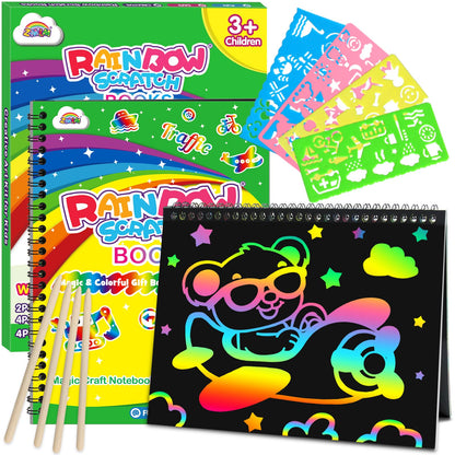 ZMLM Scratch Paper Art-Crafts Gift: 2 Pack Rainbow Notebooks Supplies Toys