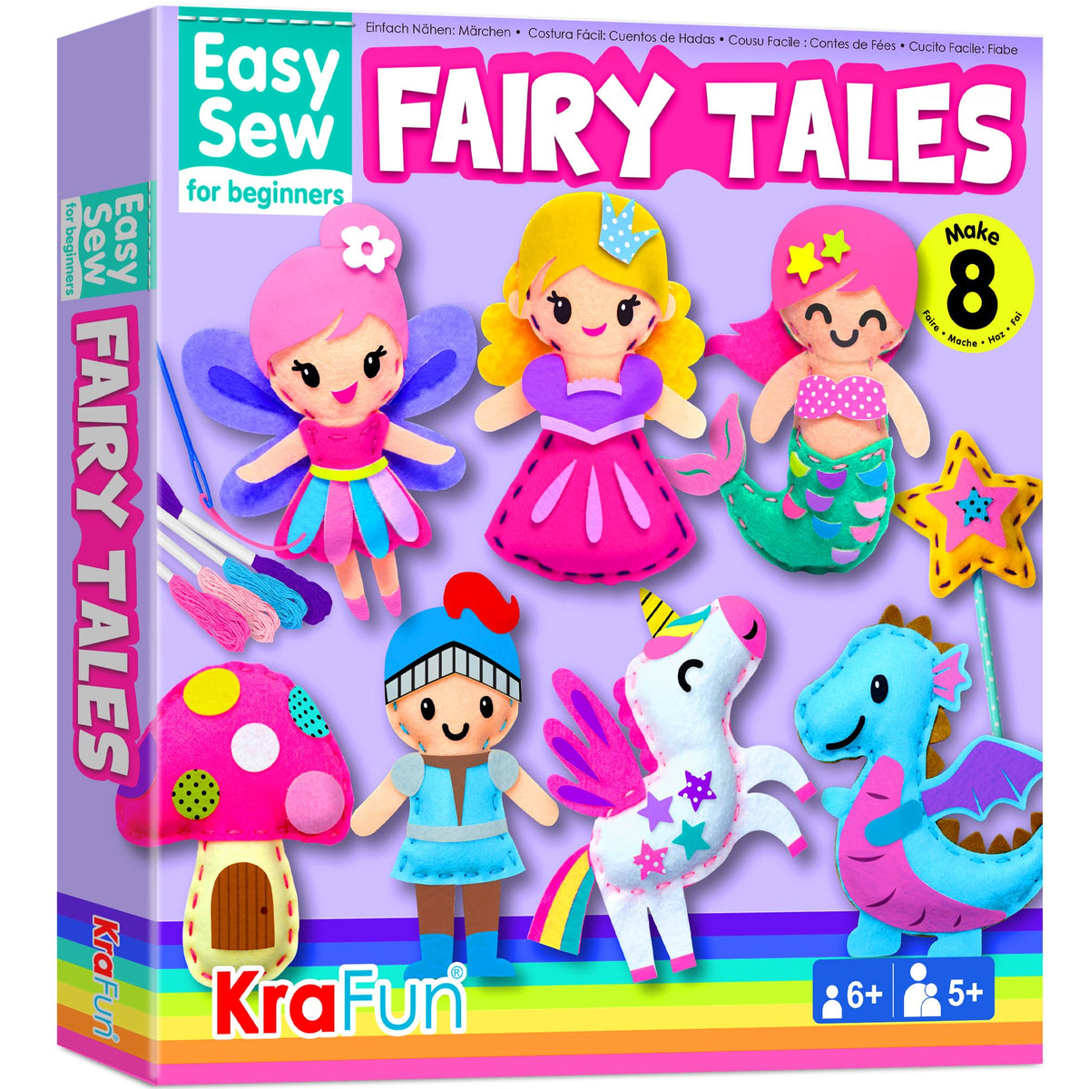 KRAFUN Puppy & Kitten Sewing Kit for Kids Ages 6+ | 8 Dolls