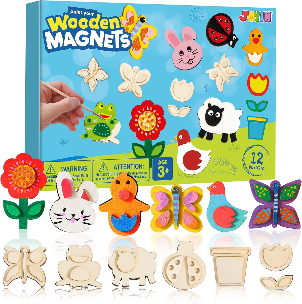 JOYIN 12 Wooden Magnet Painting Kit - Arts and Crafts for Kids Ages 3-8
