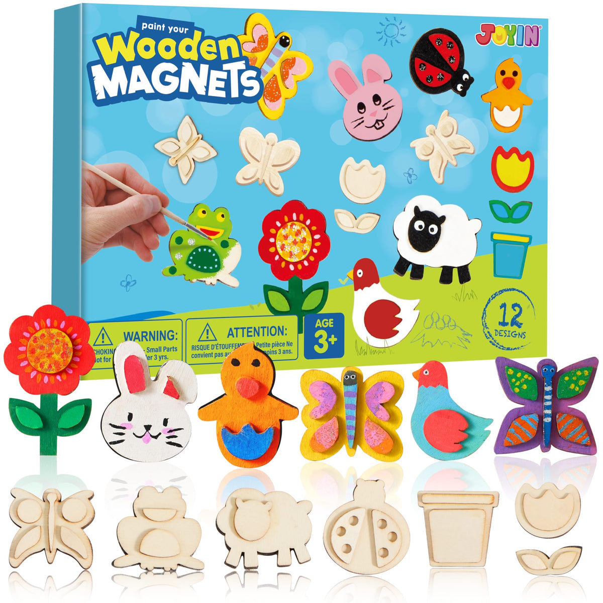 JOYIN 12 Wooden Magnet Painting Kit - Arts and Crafts for Kids Ages 3-8