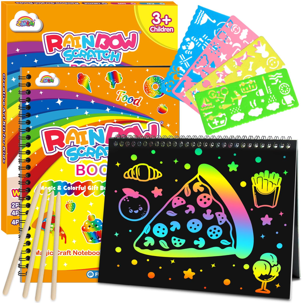ZMLM Scratch Paper Art-Crafts Gift: 2 Pack Rainbow Notebooks Supplies Toys