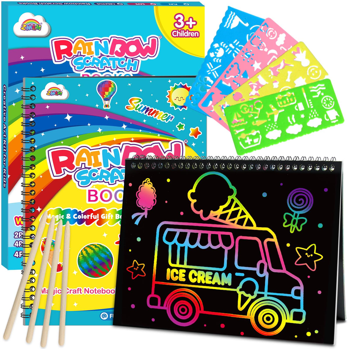 ZMLM Scratch Paper Art-Crafts Gift: 2 Pack Rainbow Notebooks Supplies Toys