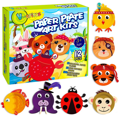 V-Opitos Arts and Crafts Kits for Kids, 12 Pack Simple Animal Paper Plate Crafts for Toddler Age of 2, 3, 4, 5 Years Old, Fun Preschool Classroom Activity Project for Boy & Girl
