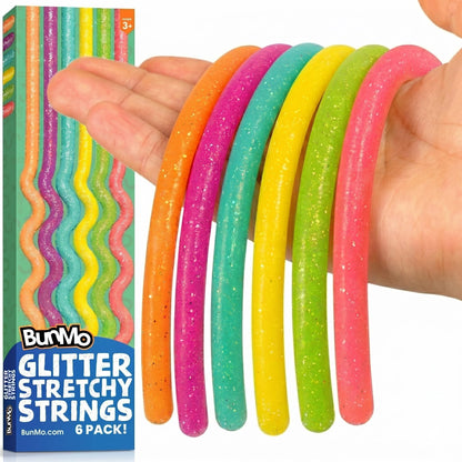 BUNMO Sensory Toys - Stretchy Noodle Strings - Stimulating & Addictive Fidget Toys for Kids - Hours of Fun for Kids - Worry Noodles - Smooth 6 Pack
