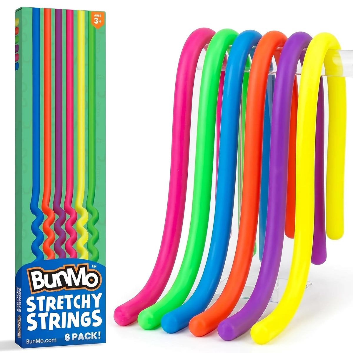 BUNMO Sensory Toys - Stretchy Noodle Strings - Stimulating & Addictive Fidget Toys for Kids - Hours of Fun for Kids - Worry Noodles - Smooth 6 Pack