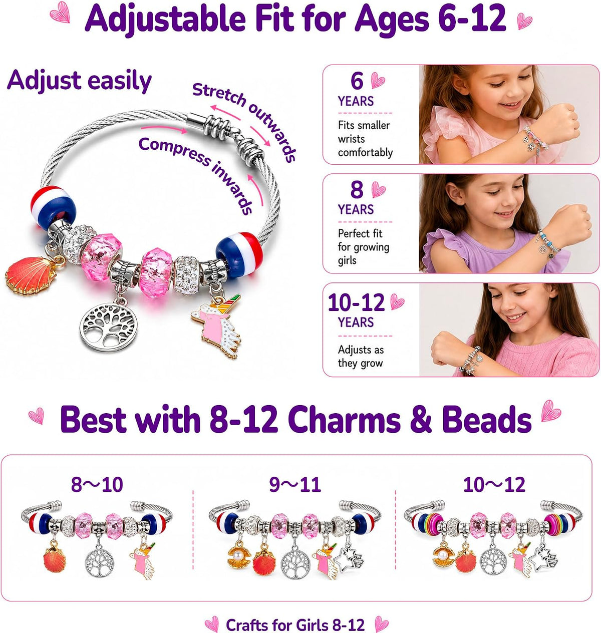 COO&KOO Charm Bracelet Making Kit, A Unicorn Girls Toy that Inspires Creativity and Imagination, Crafts for Girls Ages 8-12 with Jewelry Making Kit Perfect Gifts for 6 7 8 9 10 Girl Self-Expression!