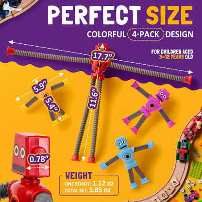 nutty toys Sensory Robot Toys 4pk - Top Pop Tubes Fidget 2026 for ADHD & Autism Ages 3 4 5 6 7 8 9 10 11 12, Best Kids Travel Idea, Unique Christmas Kids & Tween Gift Idea, Cool Boy Stocking Stuffers