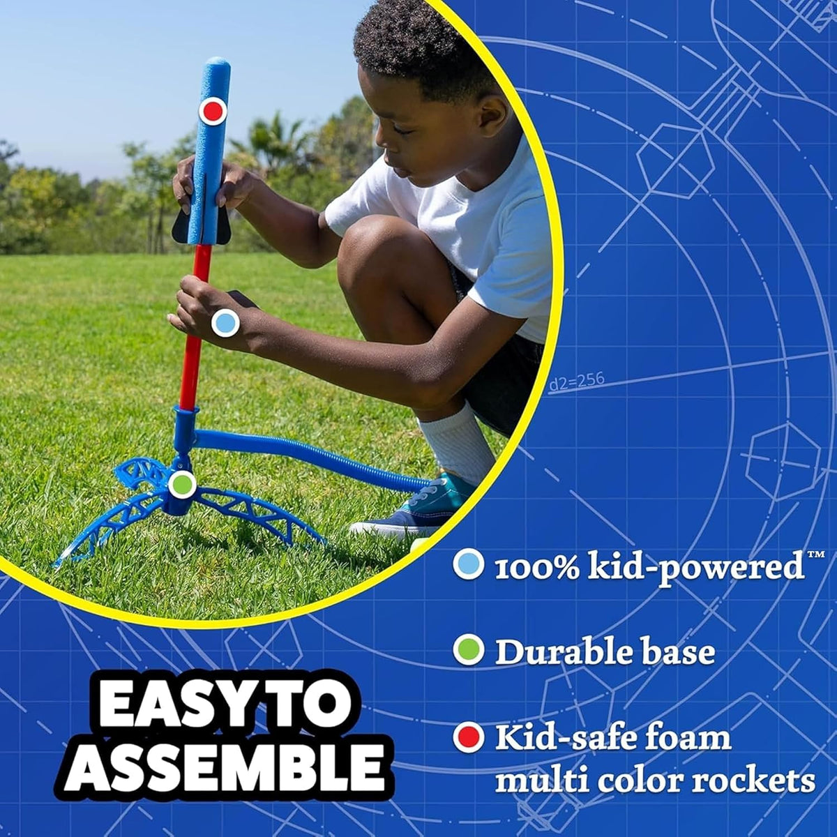 Stomp Rocket Jr Multi-Color Rocket Launcher for Kids, 8 Rockets