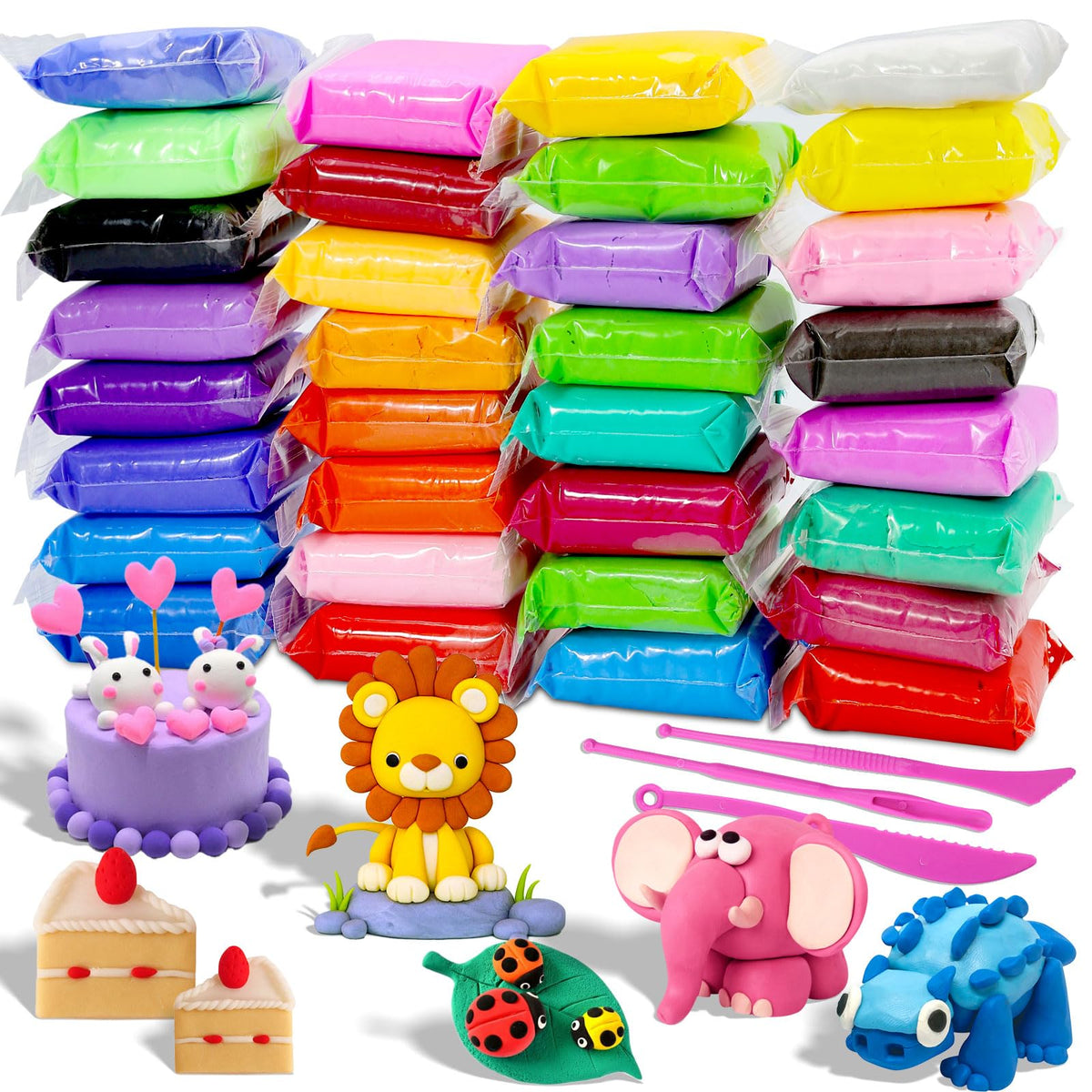MuseLuxe Air Dry Clay - 32 Colors Modeling Clay Kit with 3 Sculpting Tools
