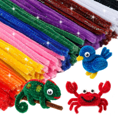 Caydo 200PCS Thick Pipe Cleaners Craft, 20 Colors Chenille Stems