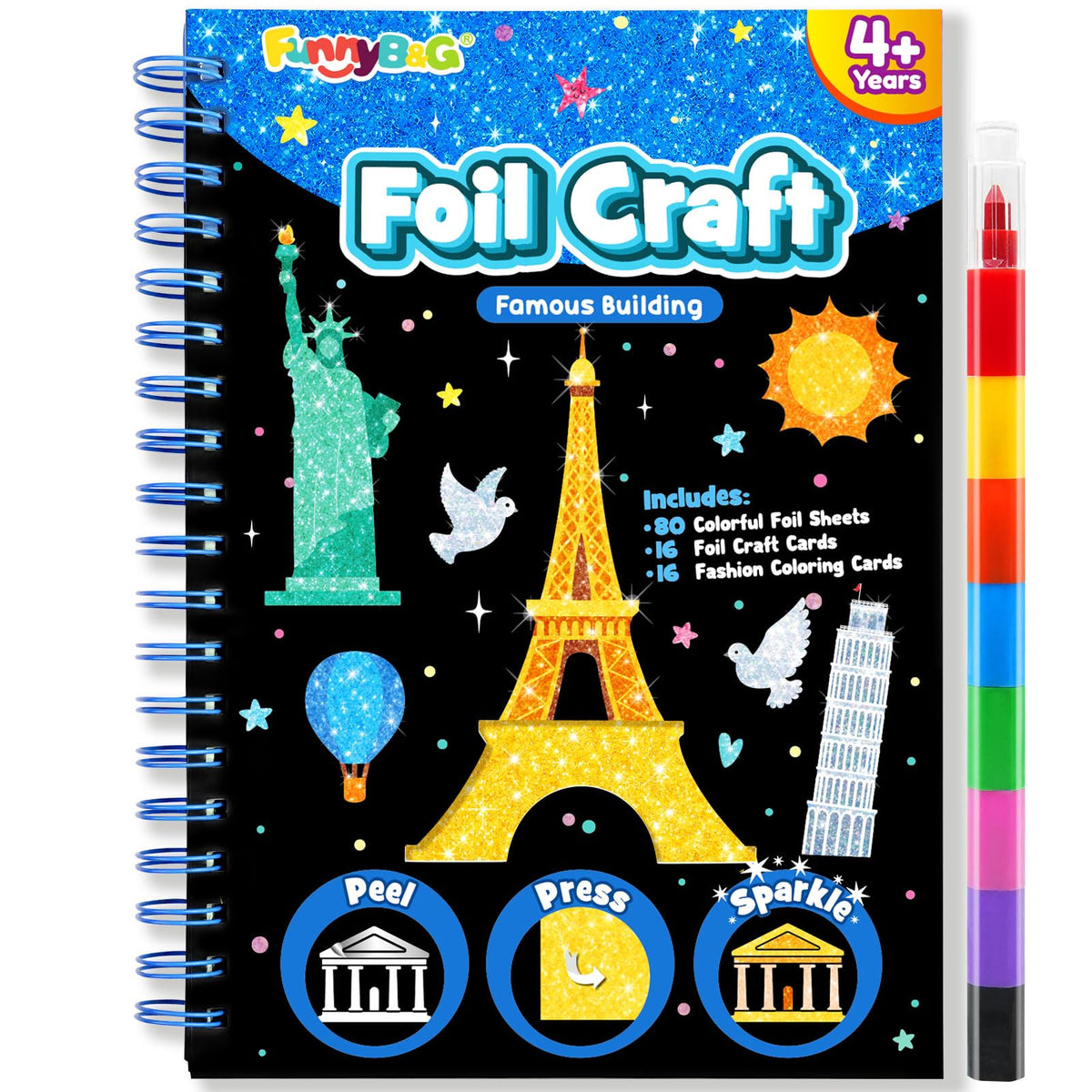FUNNYB&G Foil Art Craft Kit for Kids, Sparkly Birthday Gift Toy for Girls