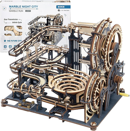 ROKR 3D Wooden Puzzles for Adults Marble Run Model Building Kit(LGA01 Marble Night City)