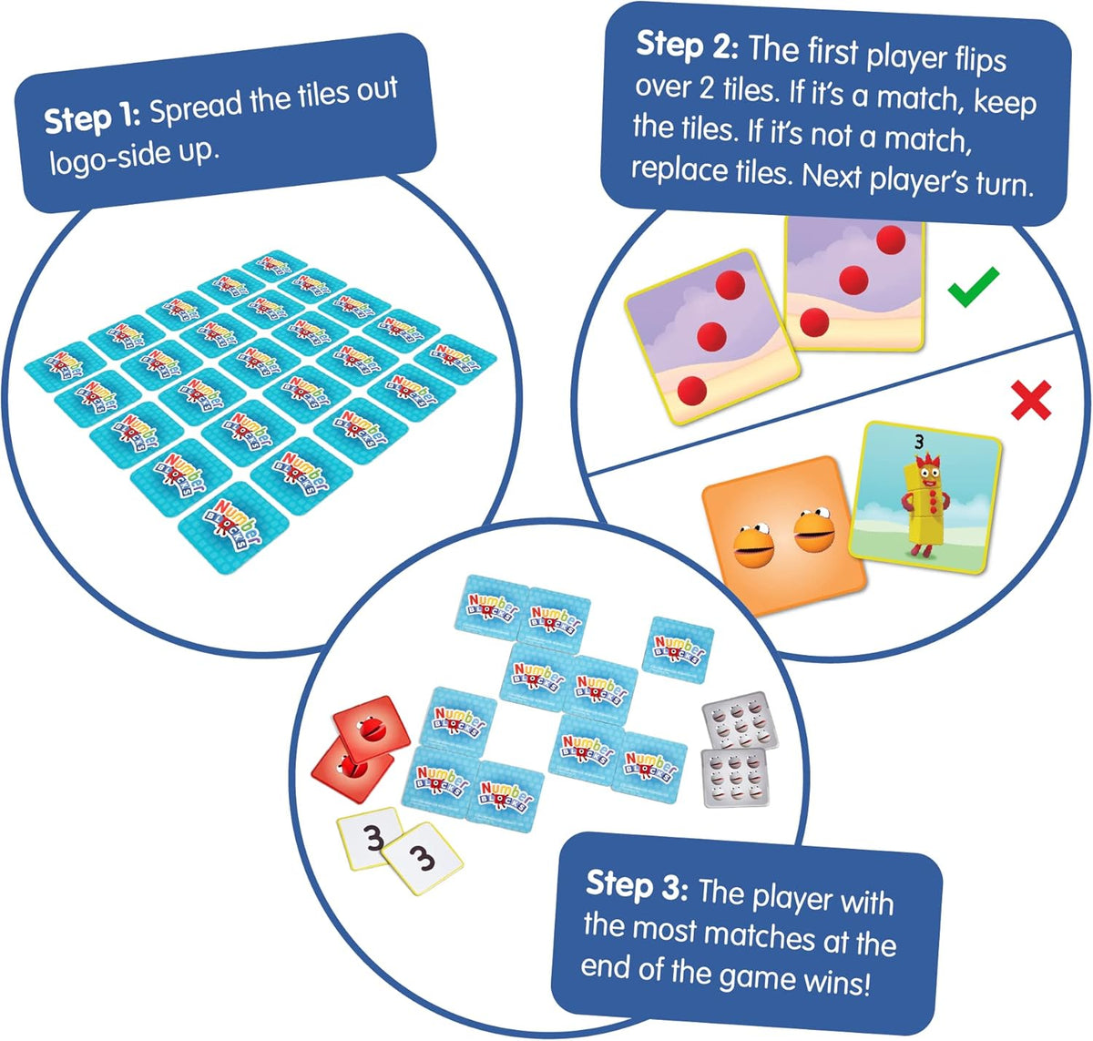 hand2mind Numberblocks Memory Match Game, Tile Game, 80 Tiles, Ages 3+