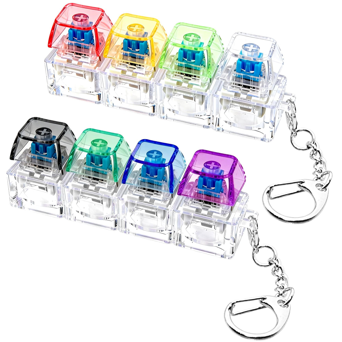 2 PCS Keyboard Fidget Toy, Keyboard Fidget Keychain 4-in-1 Keyboard Decompression Button Finger Clicker Toys, Keychain Button Stress Relief Fidget Gifts to Relief Stress (Transparent)