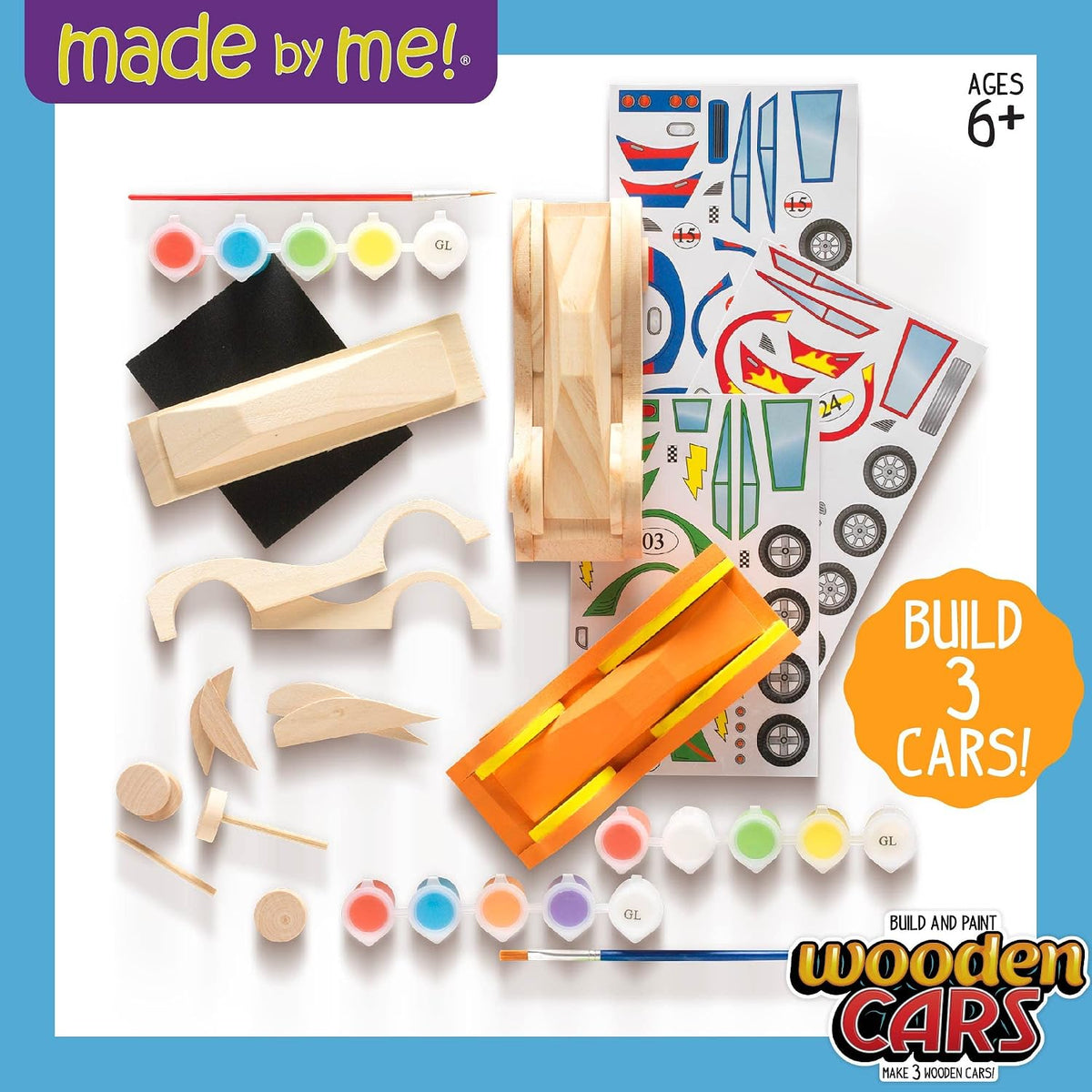 Made By Me Build & Paint Your Own Wooden Toys, DIY Wood Craft Kit, Easy to Assemble, 3 Cars
