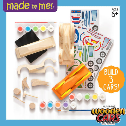 Made By Me Build & Paint Your Own Wooden Toys, DIY Wood Craft Kit, Easy to Assemble, 3 Cars