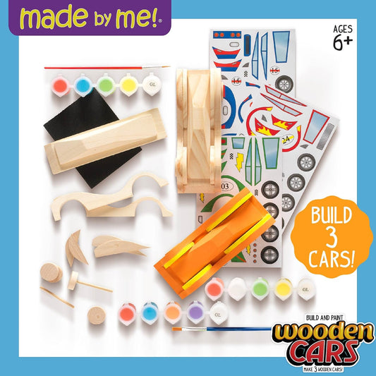 Made By Me Build & Paint Your Own Wooden Toys, DIY Wood Craft Kit, Easy to Assemble, 3 Cars