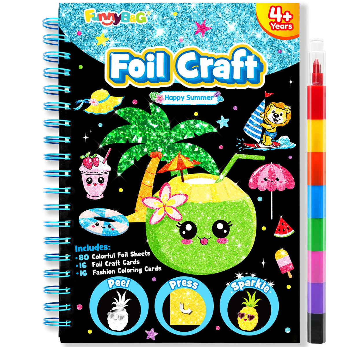 FUNNYB&G Foil Art Craft Kit for Kids, Sparkly Birthday Gift Toy for Girls