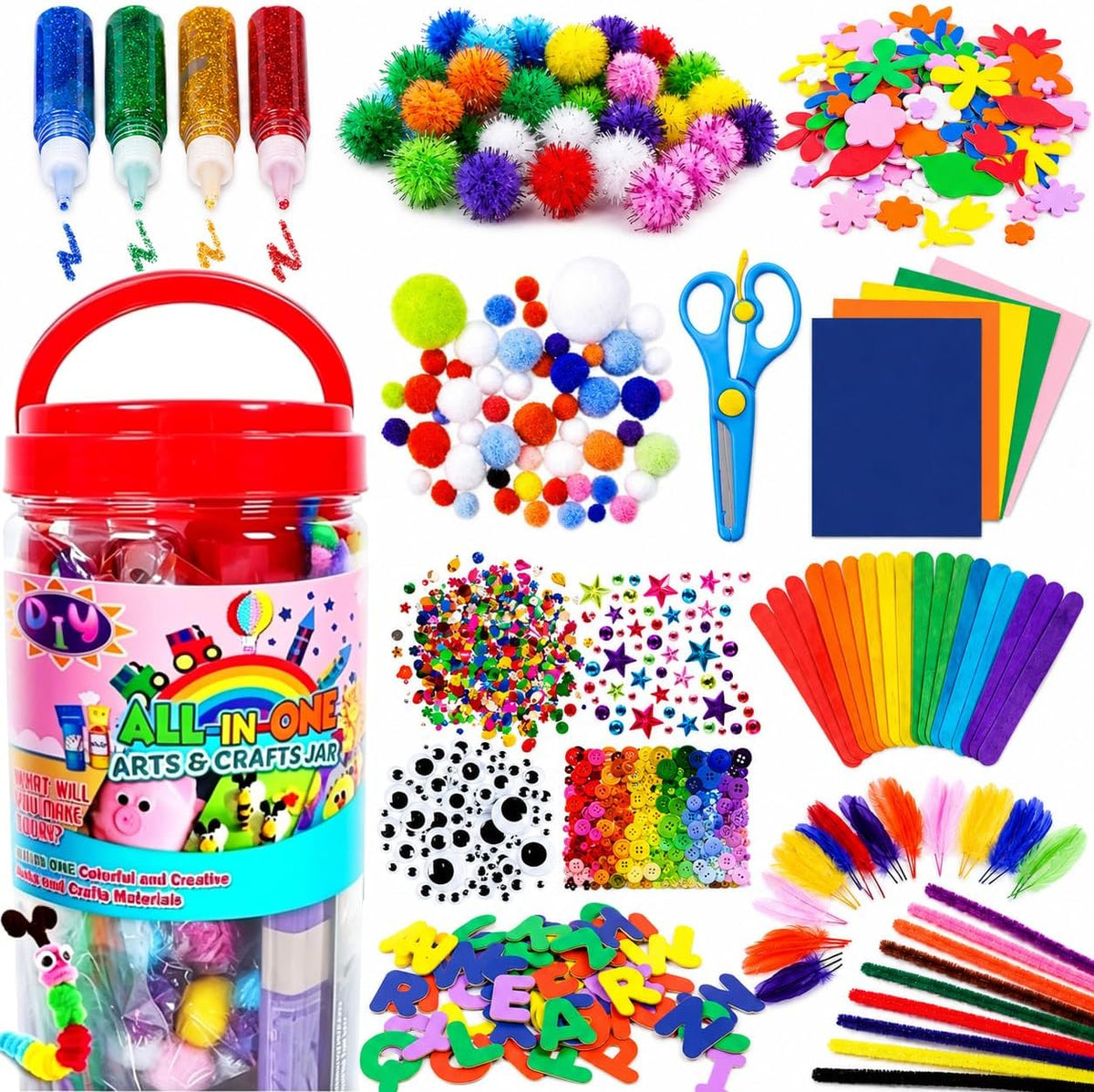 FUNZBO Arts and Crafts Supplies for Kids - Toddler DIY School Craft Set