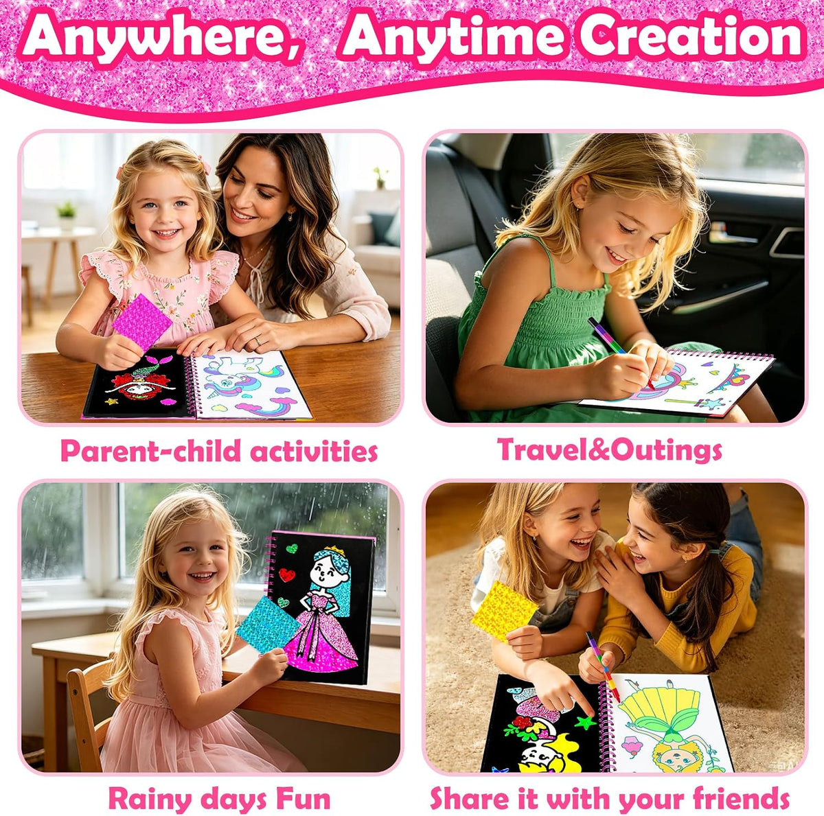 FUNNYB&G Foil Art Craft Kit for Kids, Sparkly Birthday Gift Toy for Girls
